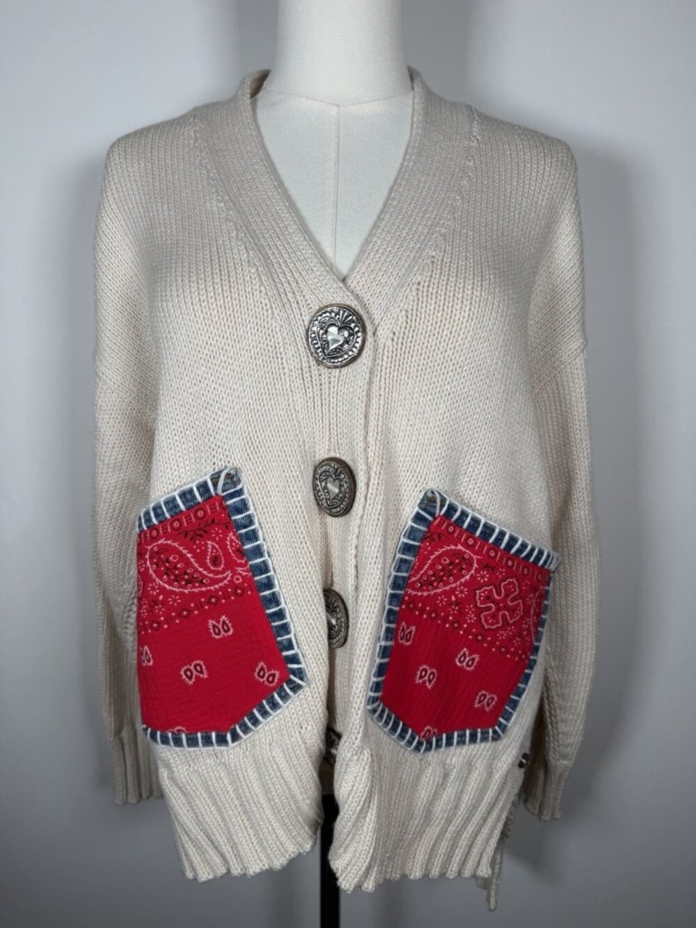 NEW Shannon Passero Groove flower bandana boho cream cardigan OS hearts